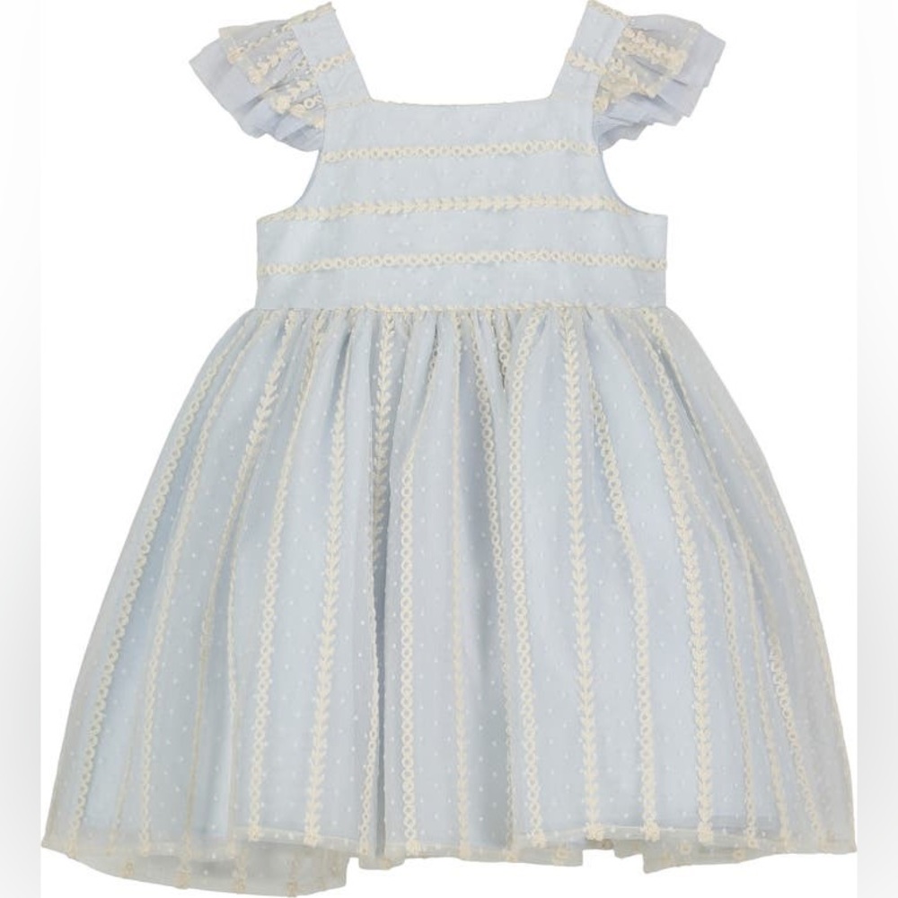 Pippa & Julie Embroidered Tulle Dress in light blue/ivory. 3T